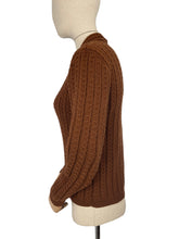 Load image into Gallery viewer, Reproduction Hand Knitted Jumper in Warm Brown with Long Sleeves - Bust 36 38
