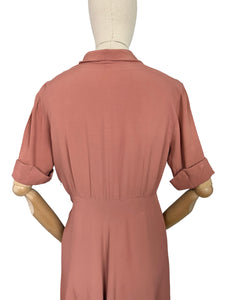 Original Late 1940's or Early 1950's Salmon Pink Day Dress with Glass Buttons - Bust 38 40