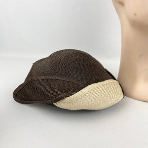 RESERVED FOR KAT Original 1930’s Brown and Cream Straw Hat with Leaf Detail