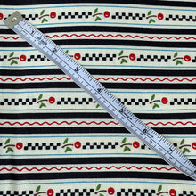 Load image into Gallery viewer, Recipe for Friendship by Moda - Black and White Stripes with Cherries - 100% Cotton Dressmaking Fabric - 42&quot; x 76&quot;

