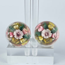 Load image into Gallery viewer, Original 1940&#39;s 1950s Reverse Carved Lucite Clip on Earrings with Vases of Flowers
