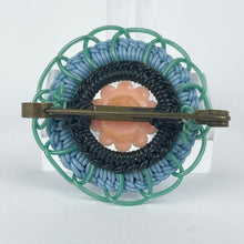 Load image into Gallery viewer, Original 1940&#39;s Pink, Green, Blue and Black Wartime Make Do and Mend Brooch with Flower Button Trim
