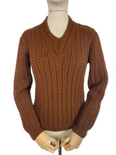 Load image into Gallery viewer, Reproduction Hand Knitted Jumper in Warm Brown with Long Sleeves - Bust 36 38
