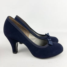 Load image into Gallery viewer, Original 1940's 1950's Deadstock Blue Suede Court Shoes with Bow Detail  - UK Narrow 3.5
