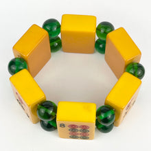 Load image into Gallery viewer, Bracelet Made from Vintage Bakelite Mahjong Playing Pieces with Green Spacers
