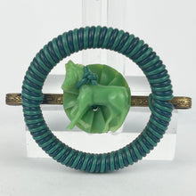 Load image into Gallery viewer, Original 1940&#39;s Green and Blue Wartime Make Do and Mend Brooch Pretty Green Horse and Button Trim
