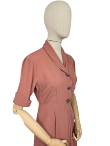 Original Late 1940's or Early 1950's Salmon Pink Day Dress with Glass Buttons - Bust 38 40