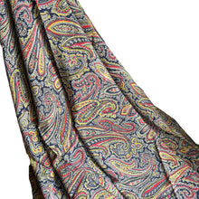 Load image into Gallery viewer, Original 1930's Pure Silk Paisley Print Fabric in Red, Mustard, Navy and Grey 35" x 120"

