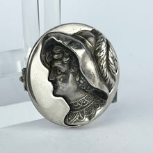 Load image into Gallery viewer, Antique Edwardian Hallmarked Silver Brooch Featuring a Lady in a Feather Hat
