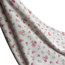 Load image into Gallery viewer, Vintage Floral Crepe Dressmaking Fabric - White With Pink Carnation Print - 58&quot; x 80&quot;
