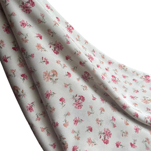 Vintage Floral Crepe Dressmaking Fabric - White With Pink Carnation Print - 58" x 80"