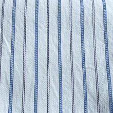 Load image into Gallery viewer, Original 1940&#39;s 1950&#39;s White Cotton Fabric with Blue and Black Stripe - Medium Weight Shirting - 28&quot; x 128&quot;
