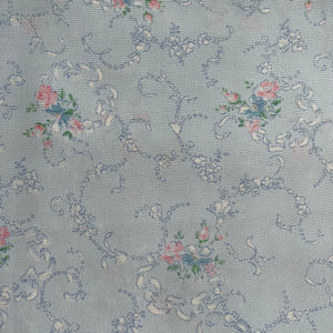 1940's Dressmaking Fabric for Underwear or Nightwear - Blue Base with Ribbons and Floral Print in White, Pink and Blue - 36" x 130" - No.17