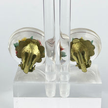 Load image into Gallery viewer, Original 1940&#39;s 1950s Reverse Carved Lucite Clip on Earrings with Vases of Flowers
