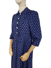 Load image into Gallery viewer, Original 1940’s 1950’s Novelty Print Pretzel Print Dress in Blue and White - Bust 34&quot; *
