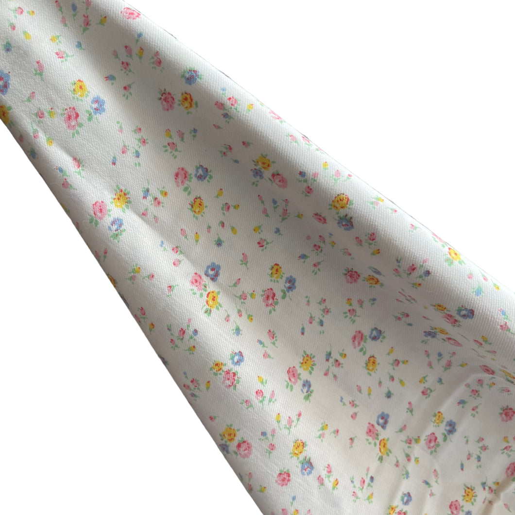 1940's Brushed Cotton Dressmaking Fabric for Nightwear or Underwear - White Base with Floral Sprays in Pink, Yellow, Blue and Green - 35