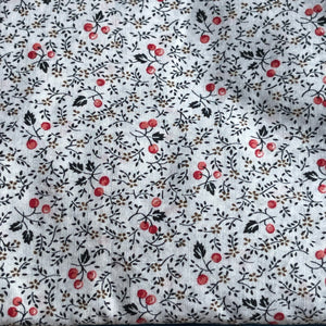 White Cotton Dressmaking Fabric with White and Red Teeny Cherries Print - 34" x 68"