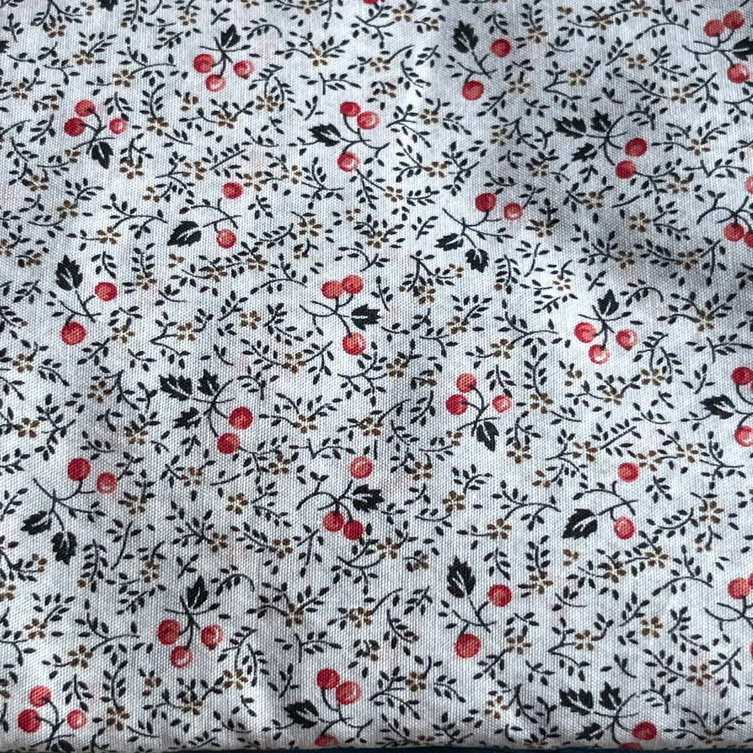 White Cotton Dressmaking Fabric with White and Red Teeny Cherries Print - 34