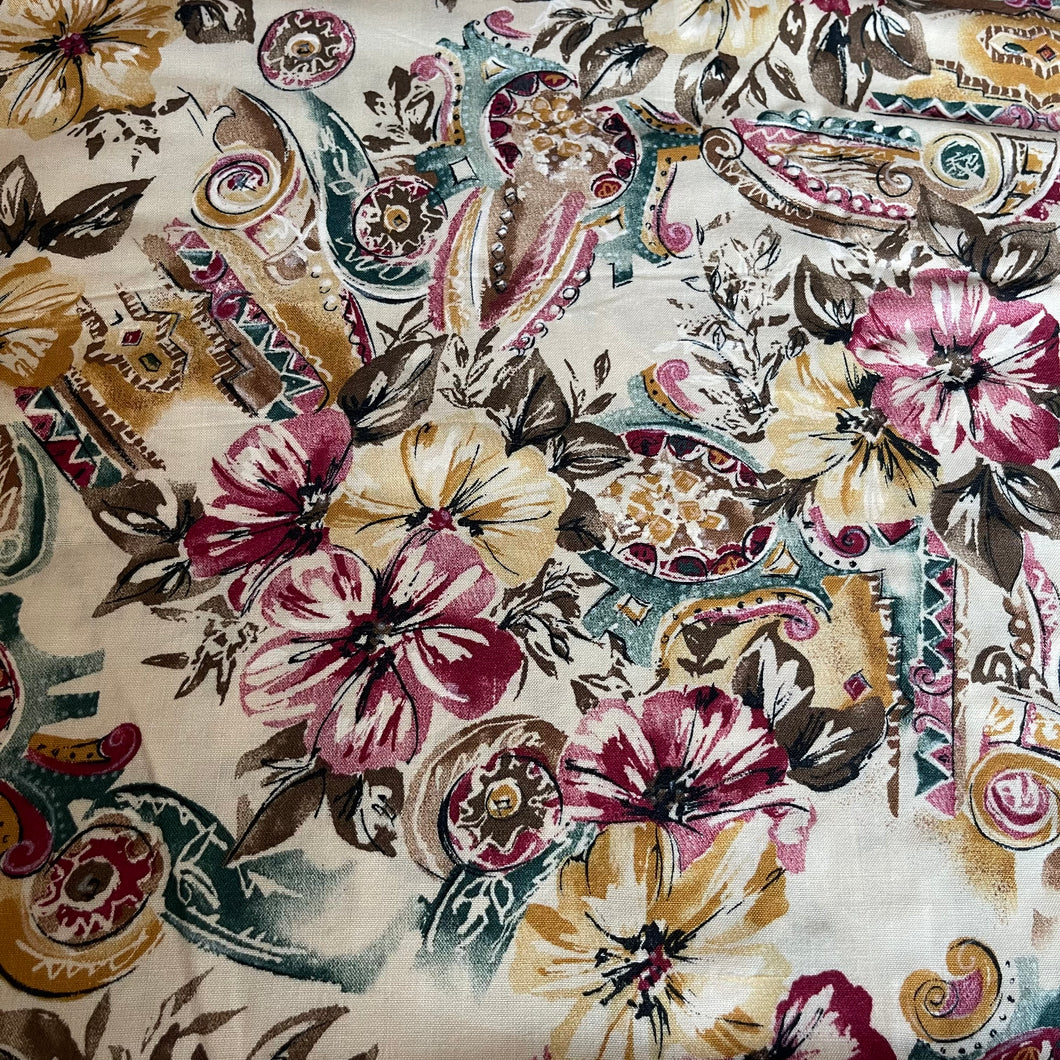 Floppy Cotton Rayon Dressmaking Fabric with Tropical Floral Print - 44