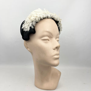 Original 1950's Black and White Half Hat with Flowers by Jacoll