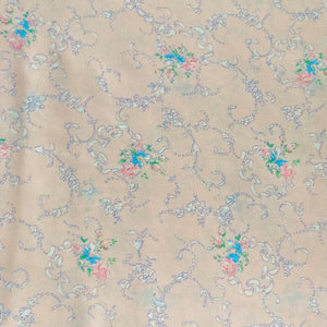 1940's Dressmaking Fabric for Underwear or Nightwear - Pink Base with Ribbons and Floral Print in White, Pink and Blue - 36" x 130" - No.18