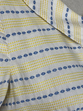 Load image into Gallery viewer, Original 1950&#39;s Thick Cotton Zip Front Dress in White, Yellow and Blue Stripe - Bust 36
