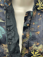 Load image into Gallery viewer, Vintage Inky Black Satin Blouse with Silk Embroidered Chinese Dragons and Phoenixes - Bust 32 34
