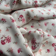 Load image into Gallery viewer, Vintage Floral Crepe Dressmaking Fabric - White With Pink Carnation Print - 58&quot; x 80&quot;
