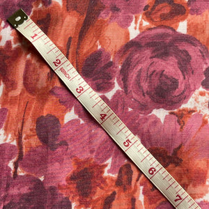 Original 1950's Cotton Rayon Dressmaking Fabric with Floral Print in Orange and Purple on White - 36" x 130