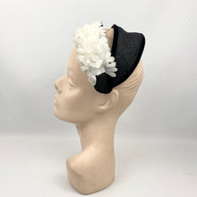 Load image into Gallery viewer, Original 1950&#39;s Black and White Half Hat with Flowers by Jacoll
