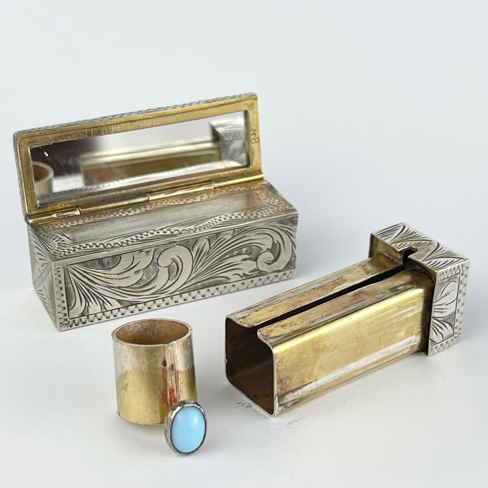 Vintage Engraved Italian Made Silver Lipstick Case with Enamel