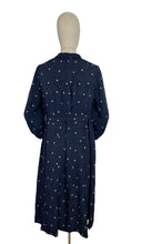 Load image into Gallery viewer, Original 1930&#39;s Navy Silk Belted Day Dress with Cream Polka Dots - Bust 36 38
