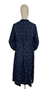 Original 1930's Navy Silk Belted Day Dress with Cream Polka Dots - Bust 36 38