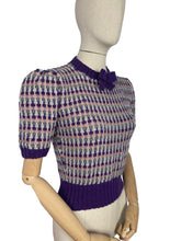 Load image into Gallery viewer, Reproduction 1940&#39;s Waffle Stripe Jumper in Purple, Pink and Grey Knitted from a Wartime Pattern - Bust 36 38 40
