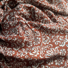 Load image into Gallery viewer, Vintage Floppy Dressmaking Fabric - Brown with Blue and White Print - 58&quot; x 110&quot;
