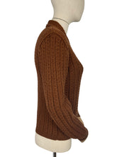 Load image into Gallery viewer, Reproduction Hand Knitted Jumper in Warm Brown with Long Sleeves - Bust 36 38
