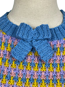 Reproduction 1940's Waffle Stripe Jumper in Blue, Pink, Purple and Mustard Knitted from a Wartime Pattern - Bust 36 38 40