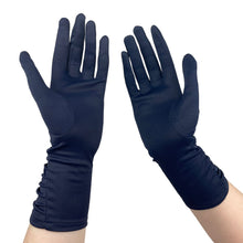 Load image into Gallery viewer, Charming Vintage Navy Blue Nylon Gloves with Diamond Openwork Detail on the Wrist - Size 6.5
