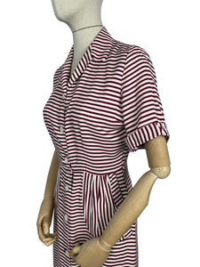 Original 1940’s CC41 Burgundy and White Floppy Cotton Day Dress with Pockets - Bust 36