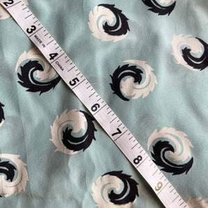 Original 1930's 1940's Ice Blue Pure Silk Dressmaking Fabric with Navy and White Swirl Print - 34" x 148"