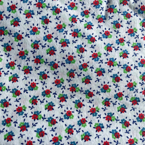 Vintage Cotton Dressmaking Fabric - White Base with Ditsy Floral Print in Red, Blue and Green - 35" x 58"
