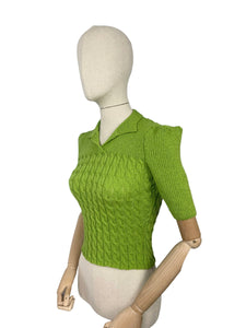 1940's Reproduction Twisted Cable and Rib Jumper in Primavera Green Pure Wool - Bust 32 33 34