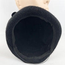 Load image into Gallery viewer, Original 1950&#39;s Black Fur Felt Hat with Double Button Trim - Timeless Piece
