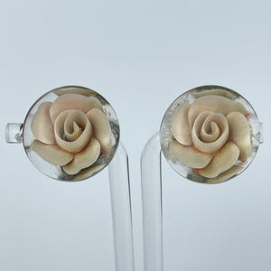 Original 1940's 1950's Reverse Carved Lucite Rose Clip-on Earrings