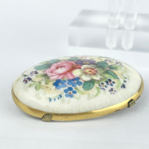 Beautiful Vintage Ceramic Brooch with Painted Floral Design including Roses