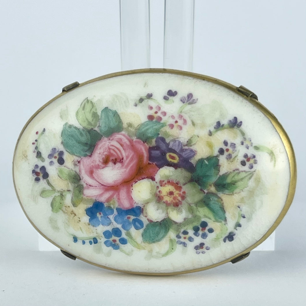 Beautiful Vintage Ceramic Brooch with Painted Floral Design including Roses