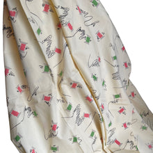 Load image into Gallery viewer, Original 1940’s Novelty Print Cotton Dress Fabric in Buttermilk with Cotton Reels in Pink and Green and Black Sewing Needles and Thread
