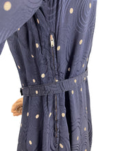 Load image into Gallery viewer, Original 1930&#39;s Navy Silk Belted Day Dress with Cream Polka Dots - Bust 36 38
