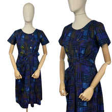 Load image into Gallery viewer, Original 1960’s Cotton Day Dress in Blue with Abstract Print - Bust 36 38
