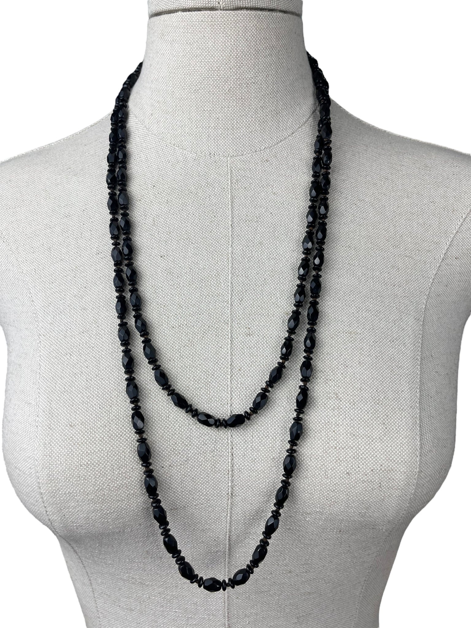 Black on Black Murano Glass Beads Necklace Shiny and Opaque 22 Inches w/2.5  Inch Extender